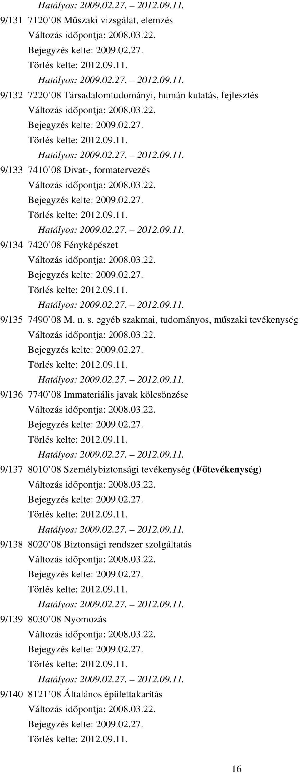 egyéb szakmai, tudományos, műszaki tevékenység 9/136 7740 08 Immateriális javak kölcsönzése 9/137 8010 08