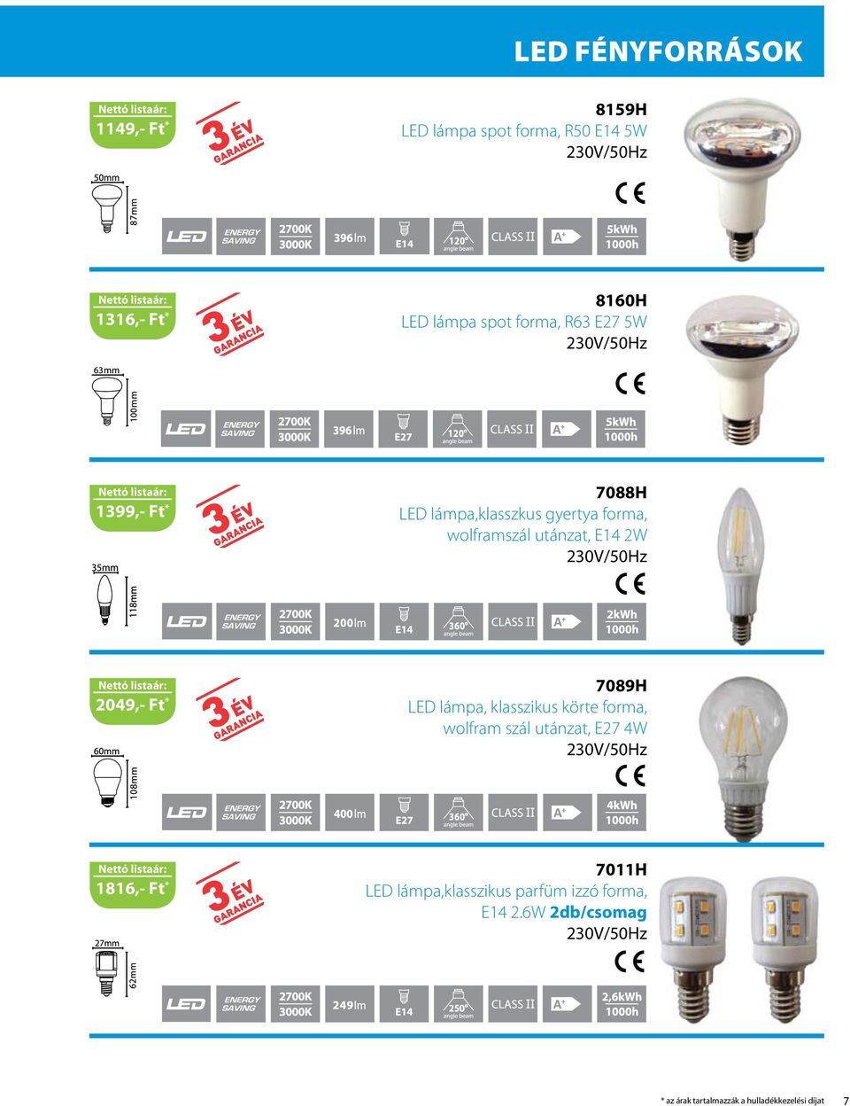 2049,- Ft * 7089H LED lámpa, klasszikus körte forma, wolfram szál utánzat, E27 4W 1816,- Ft * 7011H