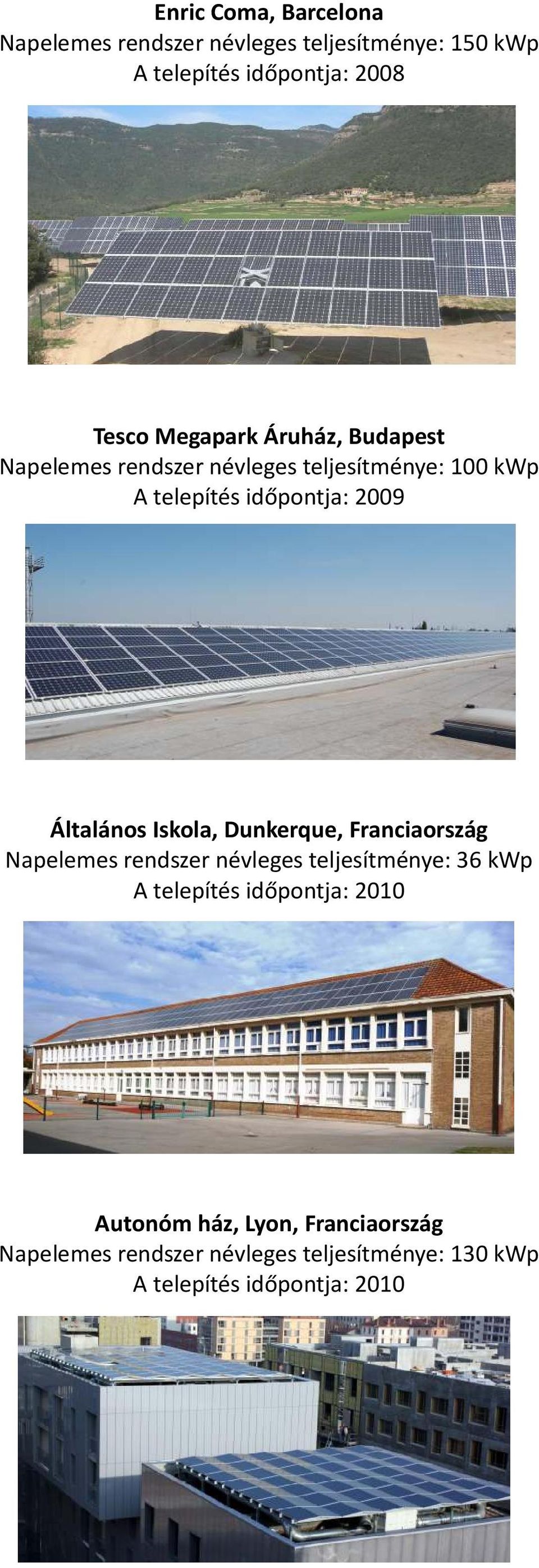 Általános Iskola, Dunkerque, Franciaország Napelemes rendszer névleges teljesítménye: 36 kwp A telepítés