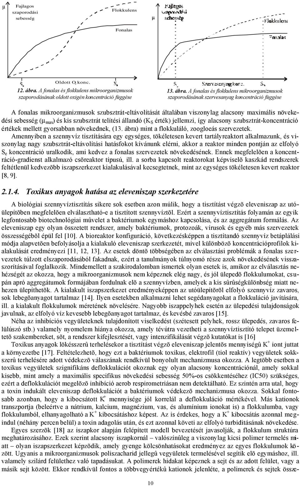 A fonalas és flokkulens mikroorganizmusok szaporodásának szervesanyag koncentráció függése A fonalas mikroorganizmusok szubsztrát-eltávolítását általában viszonylag alacsony maximális növekedési