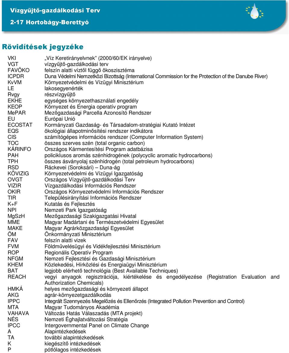 (International Commission for the Protection of the Danube River) Környezetvédelmi és Vízügyi Minisztérium lakosegyenérték részvízgyűjtő egységes környezethasználati engedély Környezet és Energia