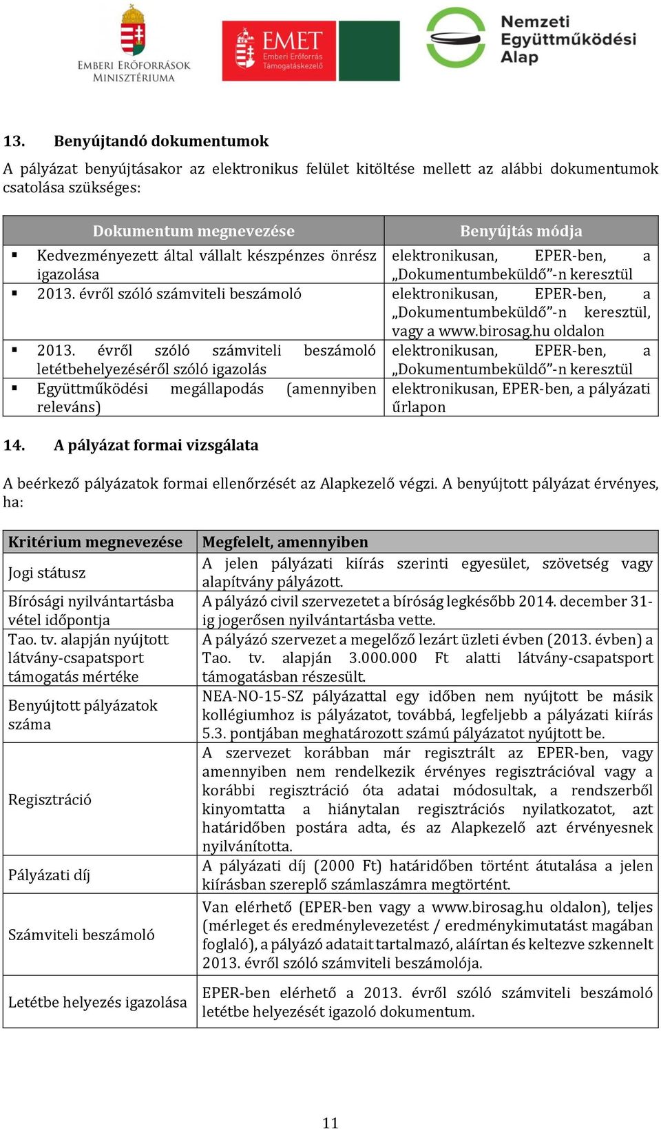 évről szóló számviteli beszámoló elektronikusan, EPER-ben, a Dokumentumbeküldő -n keresztül, vagy a www.birosag.hu oldalon 2013.