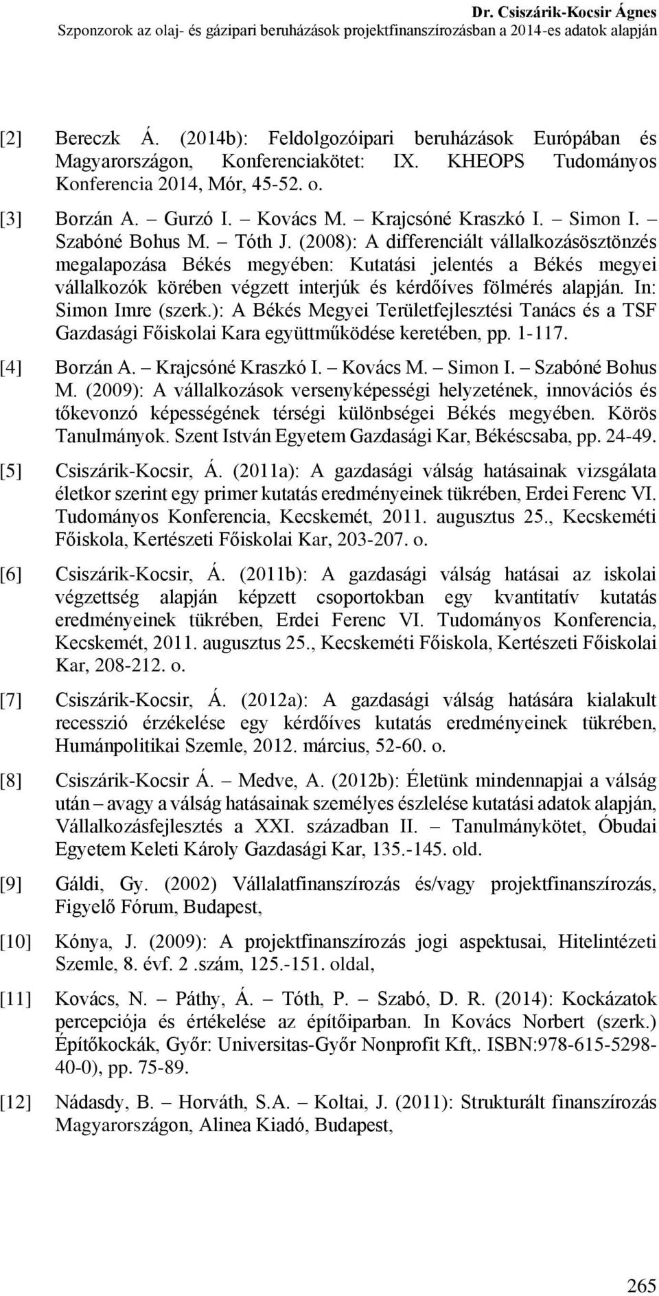 Simon I. Szabóné Bohus M. Tóth J.