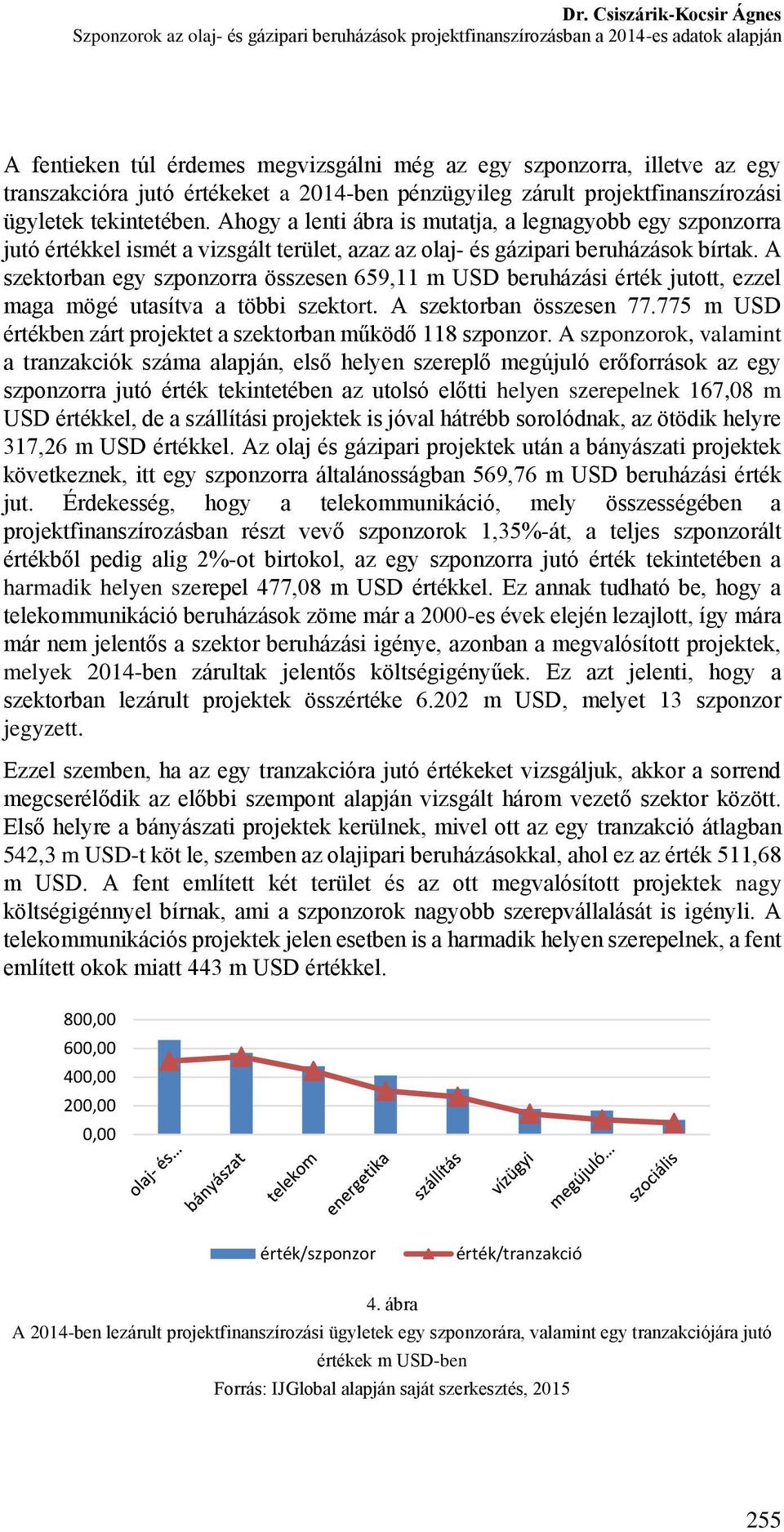 Ahogy a lenti ábra is mutatja, a legnagyobb egy szponzorra jutó értékkel ismét a vizsgált terület, azaz az olaj- és gázipari beruházások bírtak.