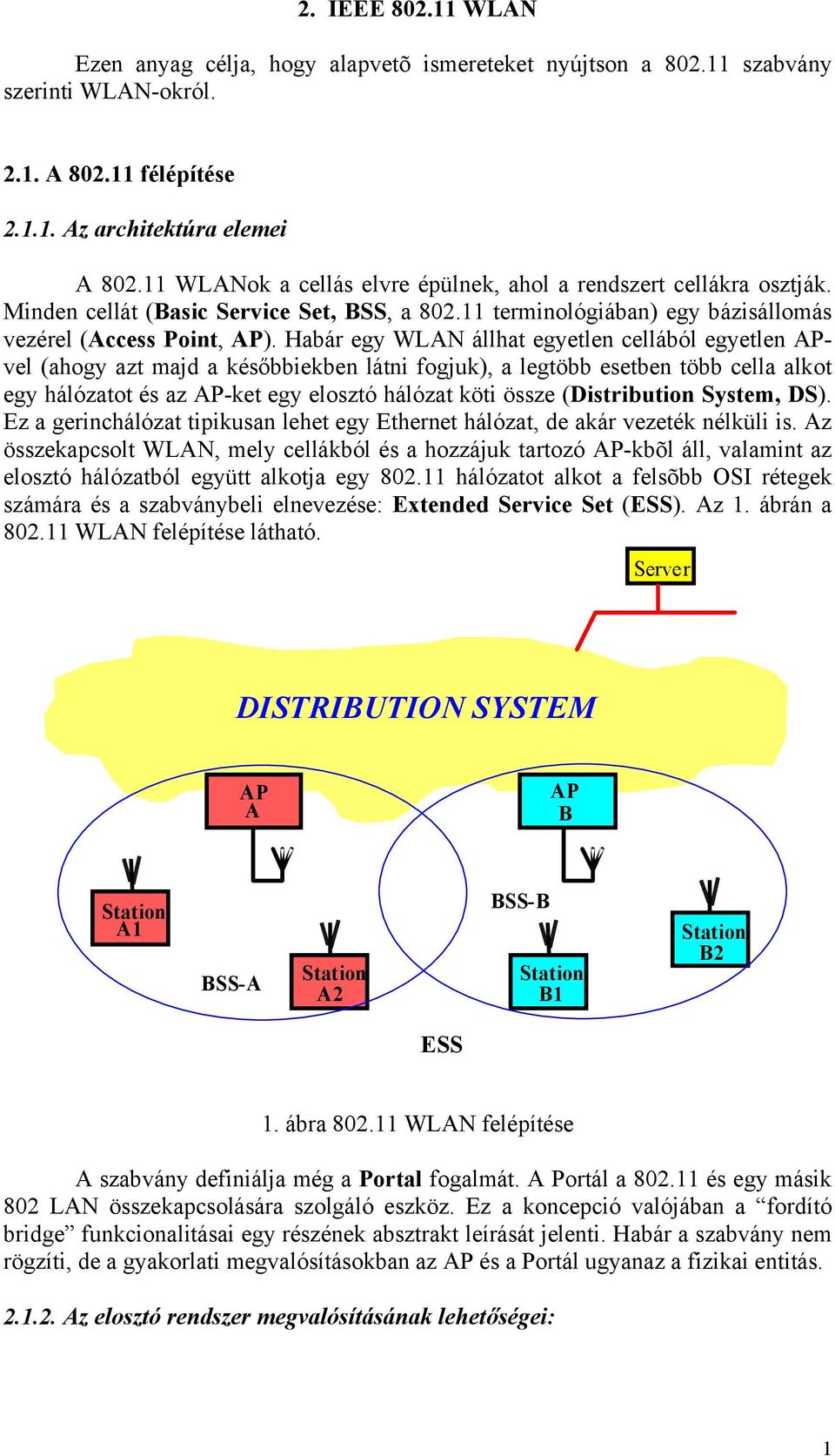 Habár egy WLAN állhat egyetlen cellából egyetlen APvel (ahogy azt majd a későbbiekben látni fogjuk), a legtöbb esetben több cella alkot egy hálózatot és az AP-ket egy elosztó hálózat köti össze