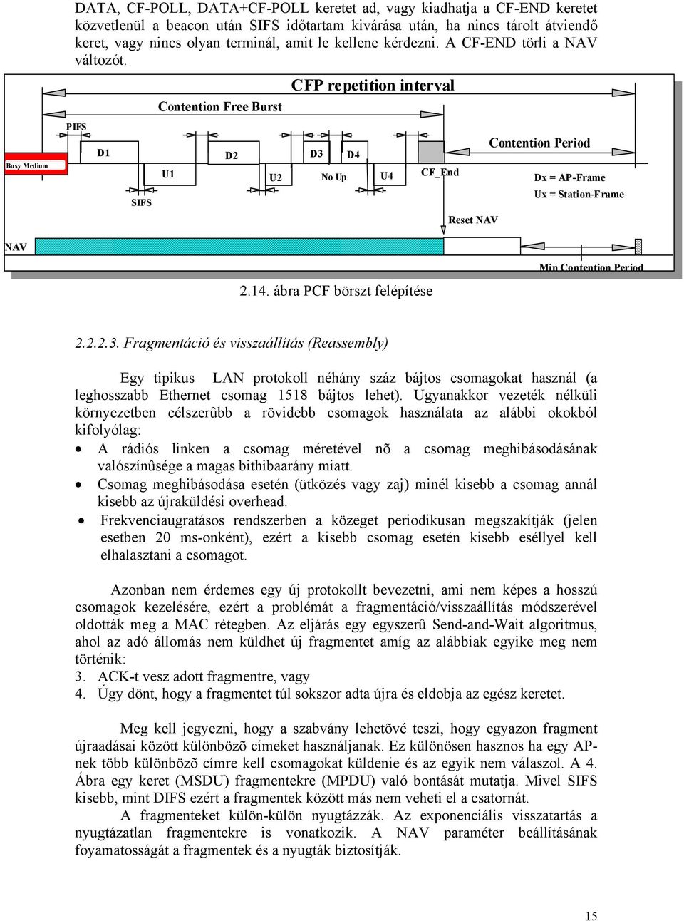 ábra PCF börszt felépítése CF_End Reset NAV Contention Period Dx = AP-Frame Ux = Station-Frame Min Contention Period 2.2.2.3.