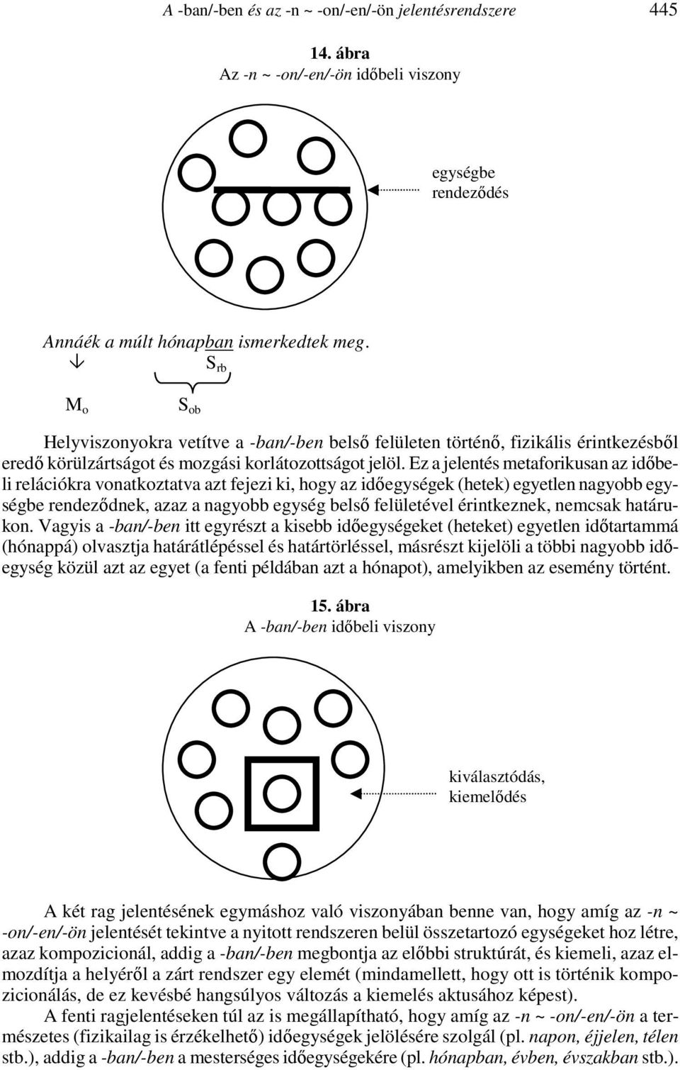 Ez a jelentés metaforikusan az időbeli relációkra vonatkoztatva azt fejezi ki, hogy az időegységek (hetek) egyetlen nagyobb egységbe rendeződnek, azaz a nagyobb egység belső felületével érintkeznek,