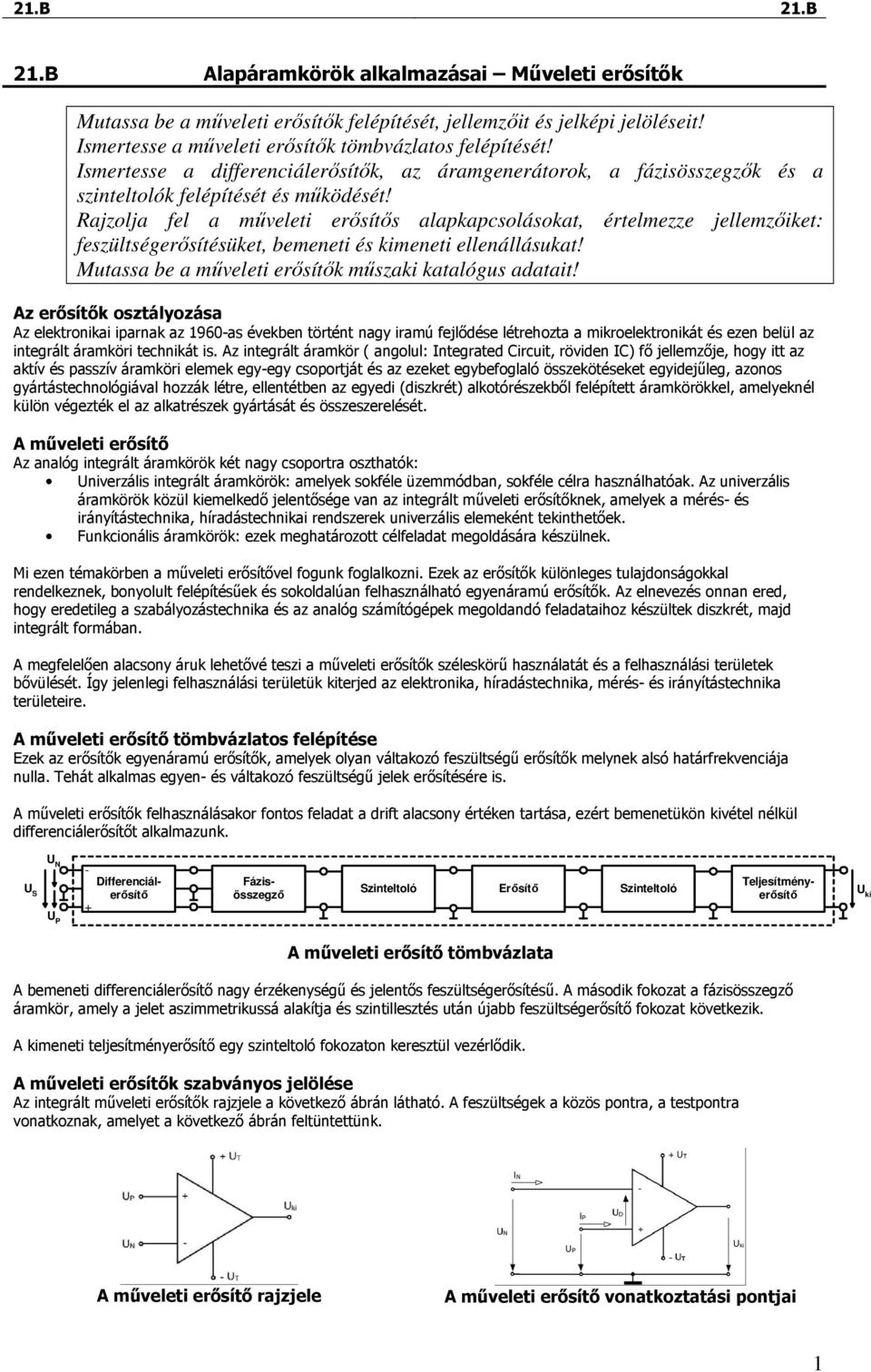 21.B 21.B. Szinteltoló Erısítı Szinteltoló. A mőveleti erısítı tömbvázlata  - PDF Ingyenes letöltés