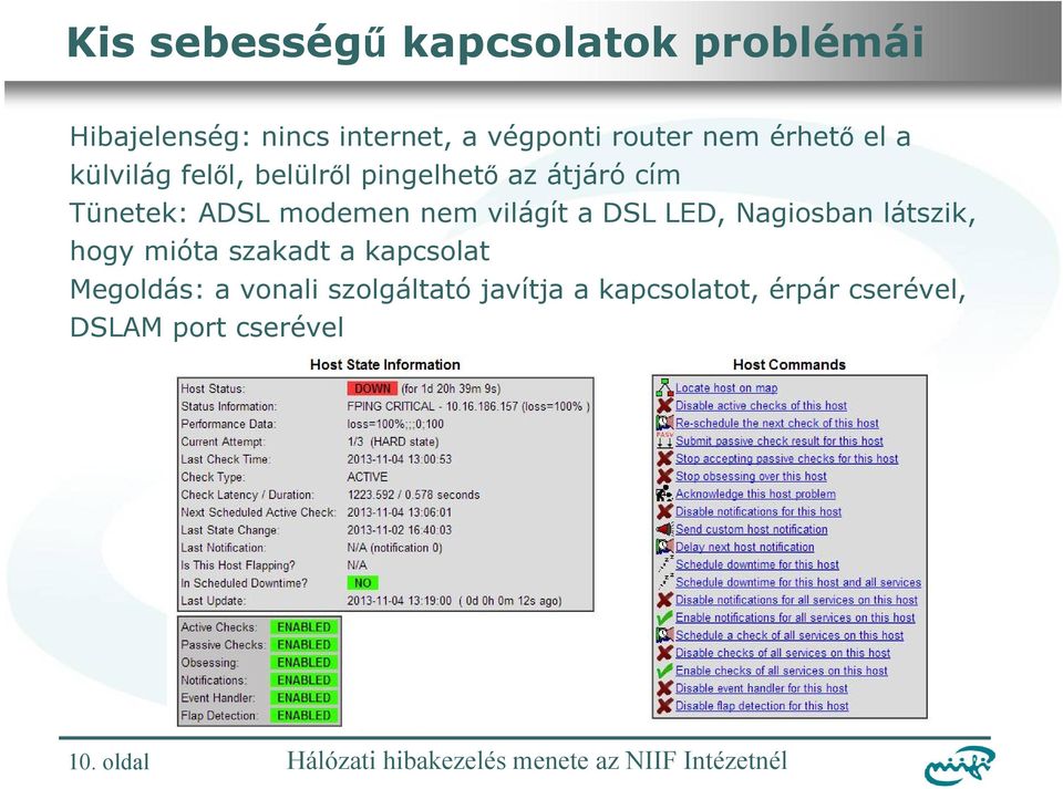 modemen nem világít a DSL LED, Nagiosban látszik, hogy mióta szakadt a kapcsolat