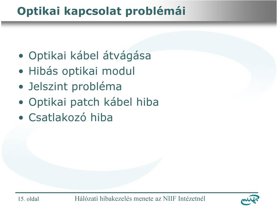 optikai modul Jelszint probléma