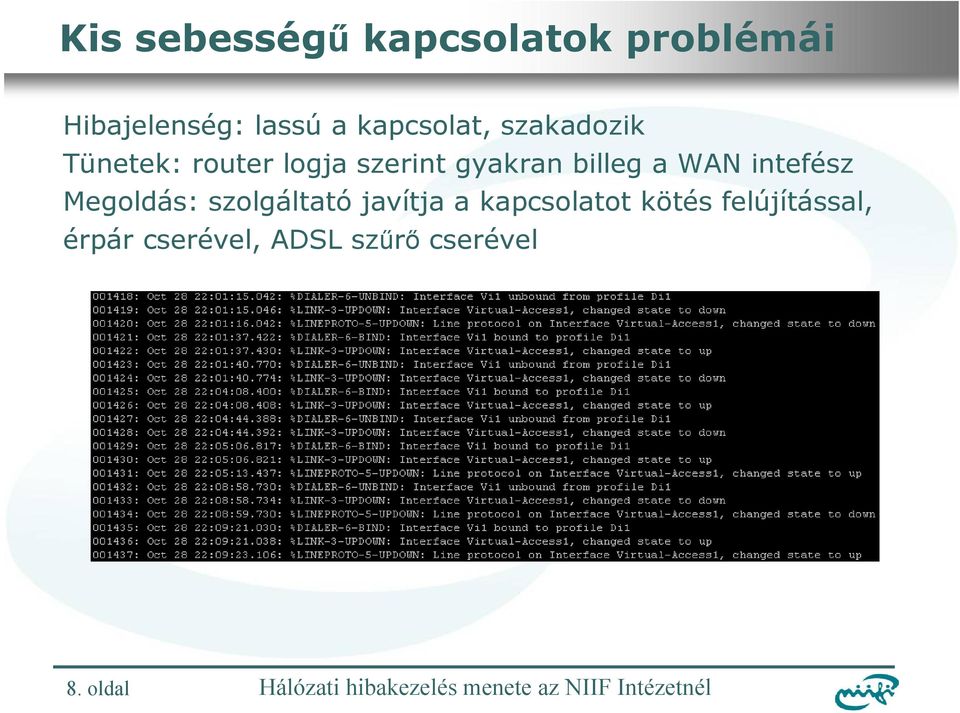 billeg a WAN intefész Megoldás: szolgáltató javítja a