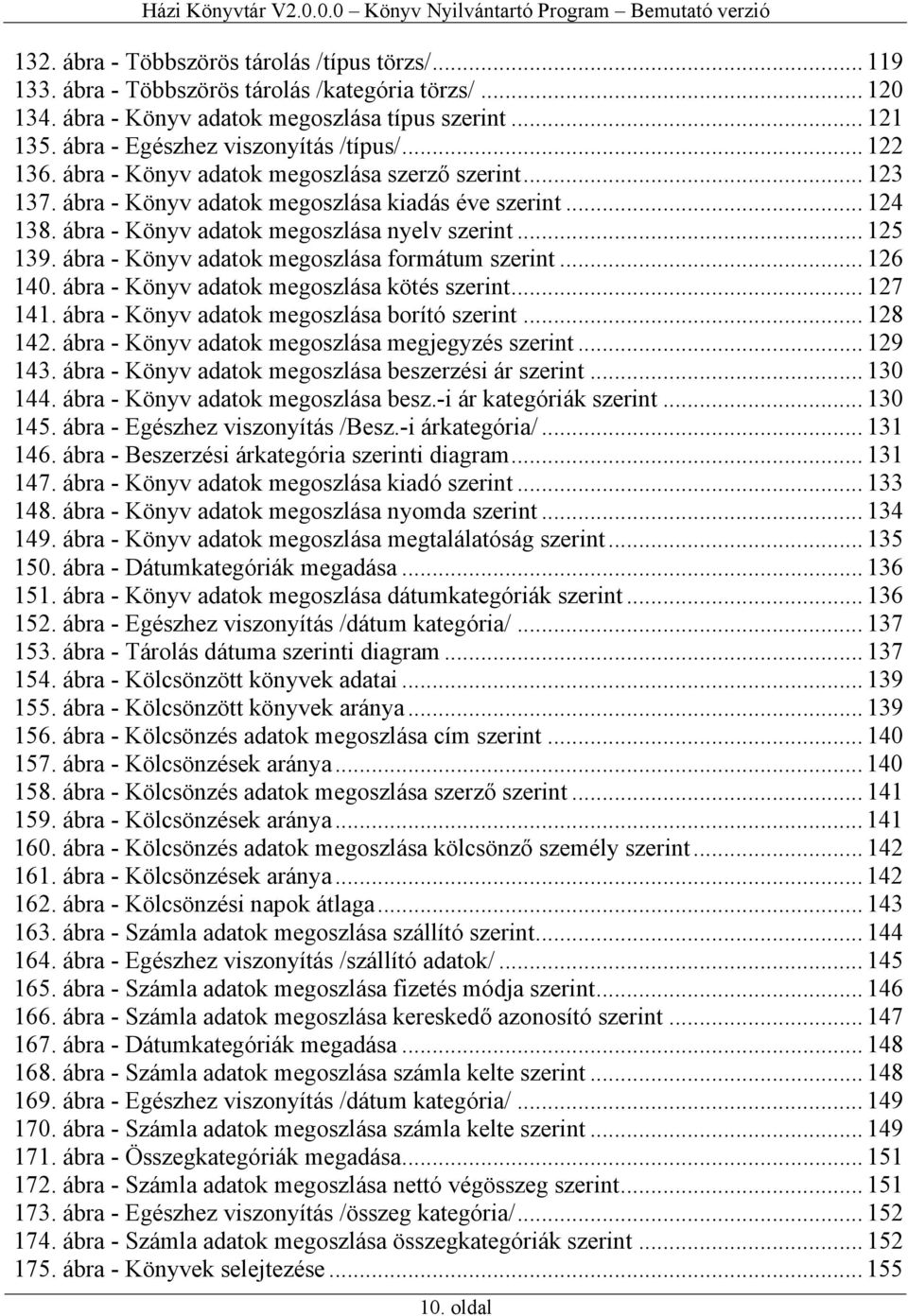 ábra - Könyv adatok megoszlása nyelv szerint... 125 139. ábra - Könyv adatok megoszlása formátum szerint... 126 140. ábra - Könyv adatok megoszlása kötés szerint... 127 141.