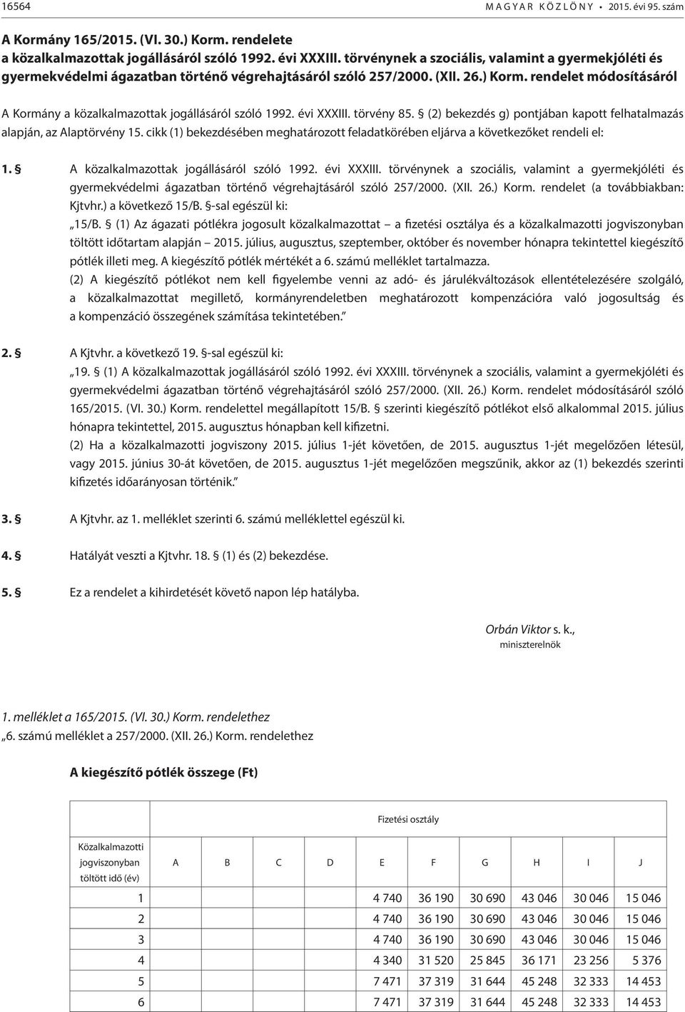 rendelet módosításáról A Kormány a közalkalmazottak jogállásáról szóló 1992. évi XXXIII. törvény 85. (2) bekezdés g) pontjában kapott felhatalmazás alapján, az Alaptörvény 15.