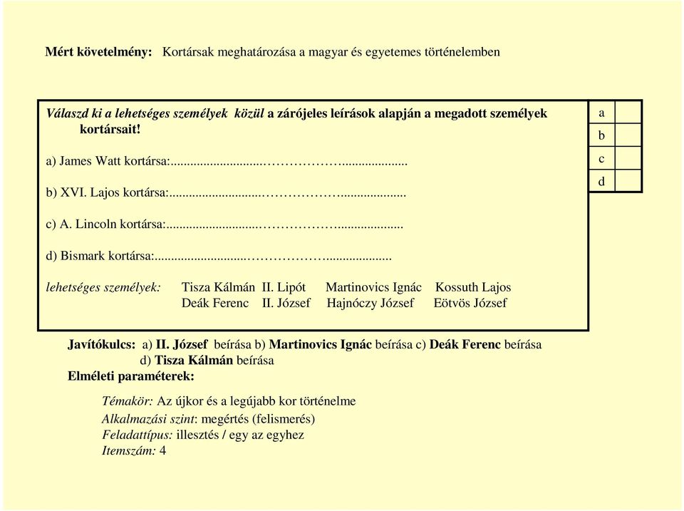 Lipót Mrtinovics Ignác Kossuth Ljos Deák Ferenc II. József Hjnóczy József Eötvös József Jvítókulcs: ) II.