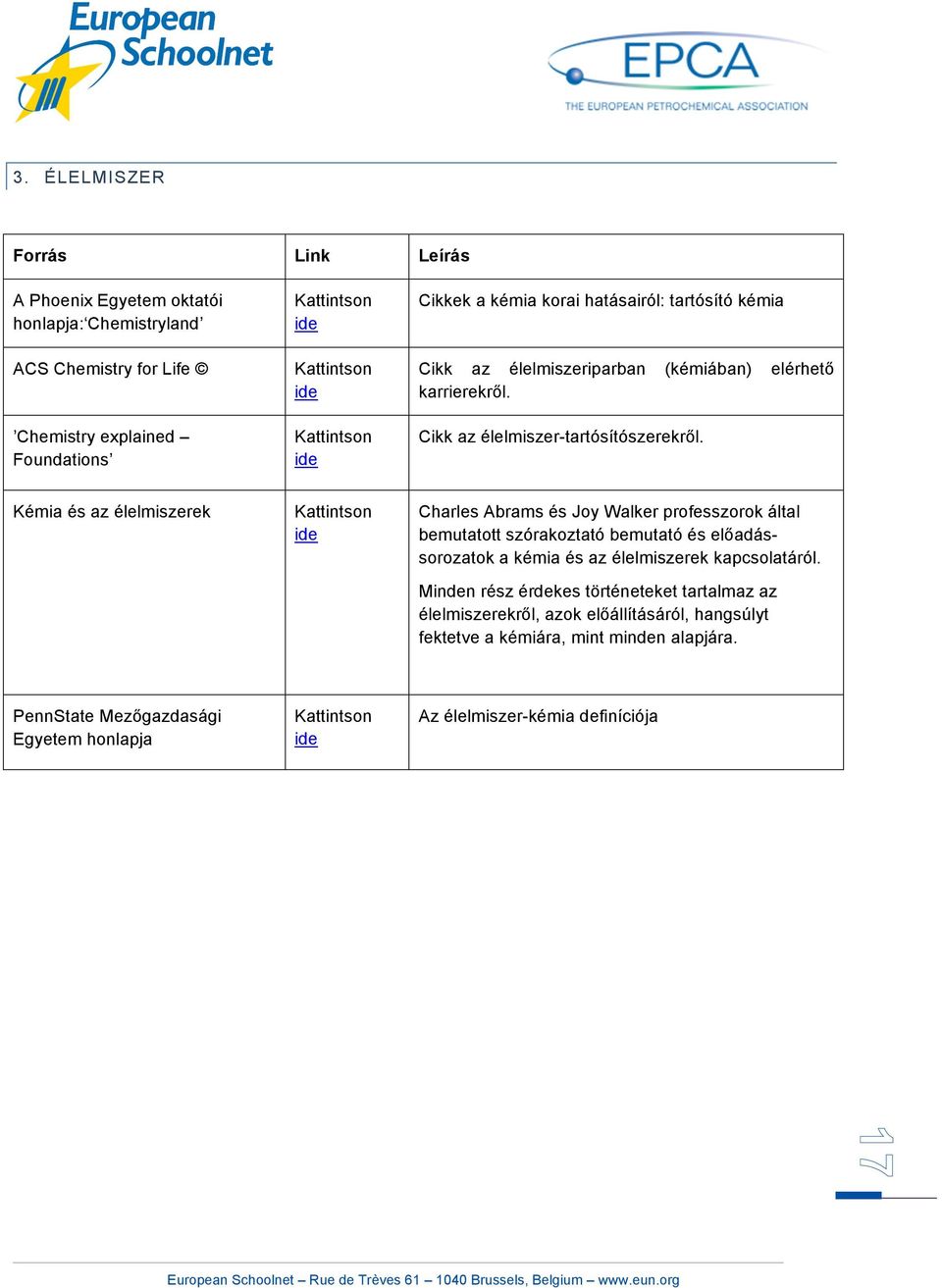 Kémia és az élelmiszerek Charles Abrams és Joy Walker professzorok által bemutatott szórakoztató bemutató és előadássorozatok a kémia és az élelmiszerek kapcsolatáról.