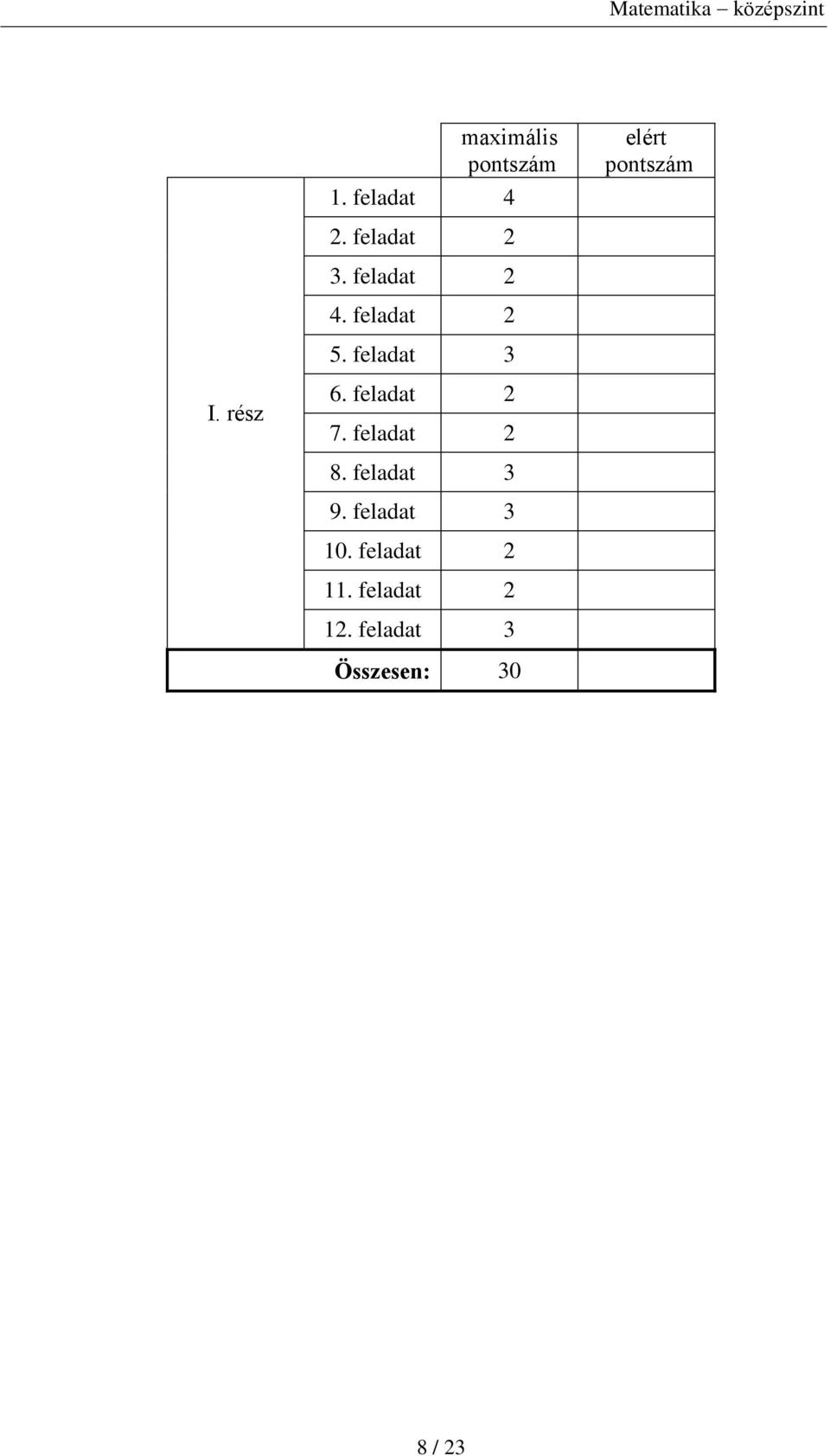 rész 6. feladat 2 7. feladat 2 8. feladat 3 9.