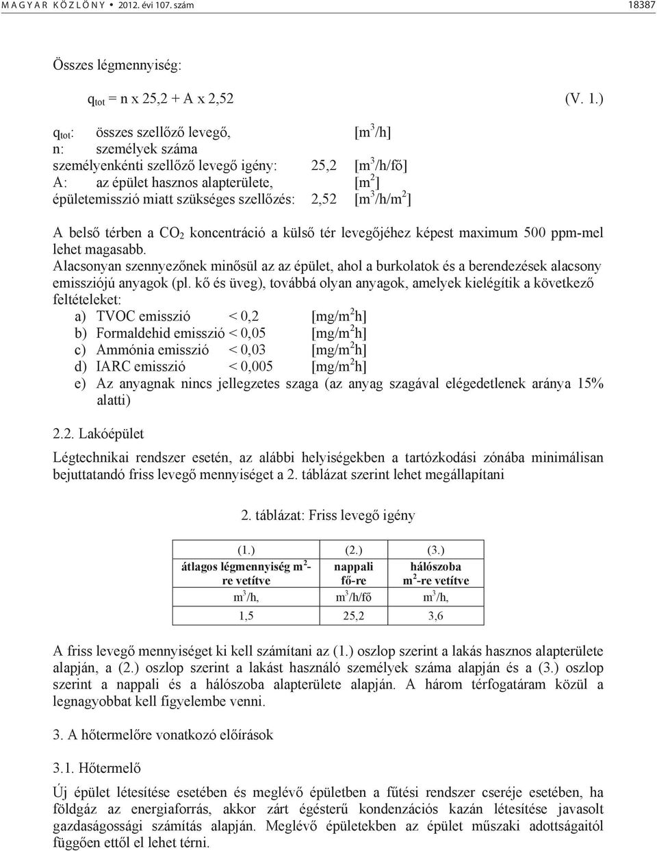 387 Összes légmennyiség: q tot = n x 25,2 + A x 2,52 (V. 1.