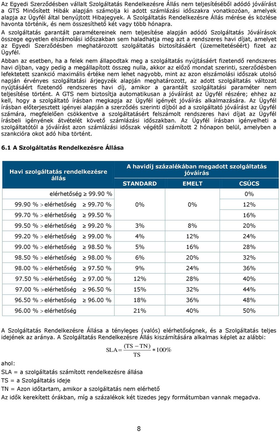 A szlgáltatás garantált paramétereinek nem teljesítése alapján adódó Szlgáltatás Jóváírásk összege egyetlen elszámlási időszakban sem haladhatja meg azt a rendszeres havi díjat, amelyet az Egyedi