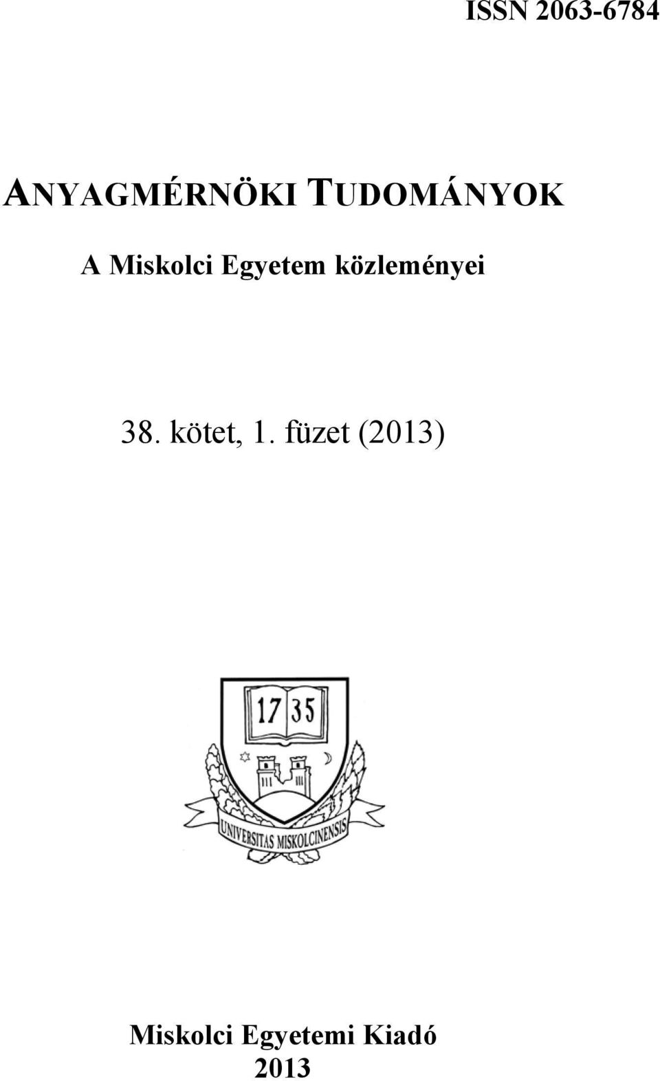 közleményei 38. kötet, 1.