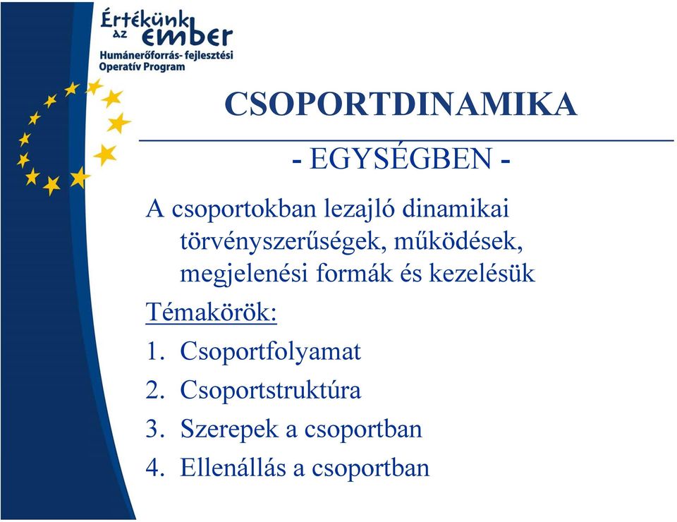 formák és kezelésük Témakörök: 1. Csoportfolyamat 2.