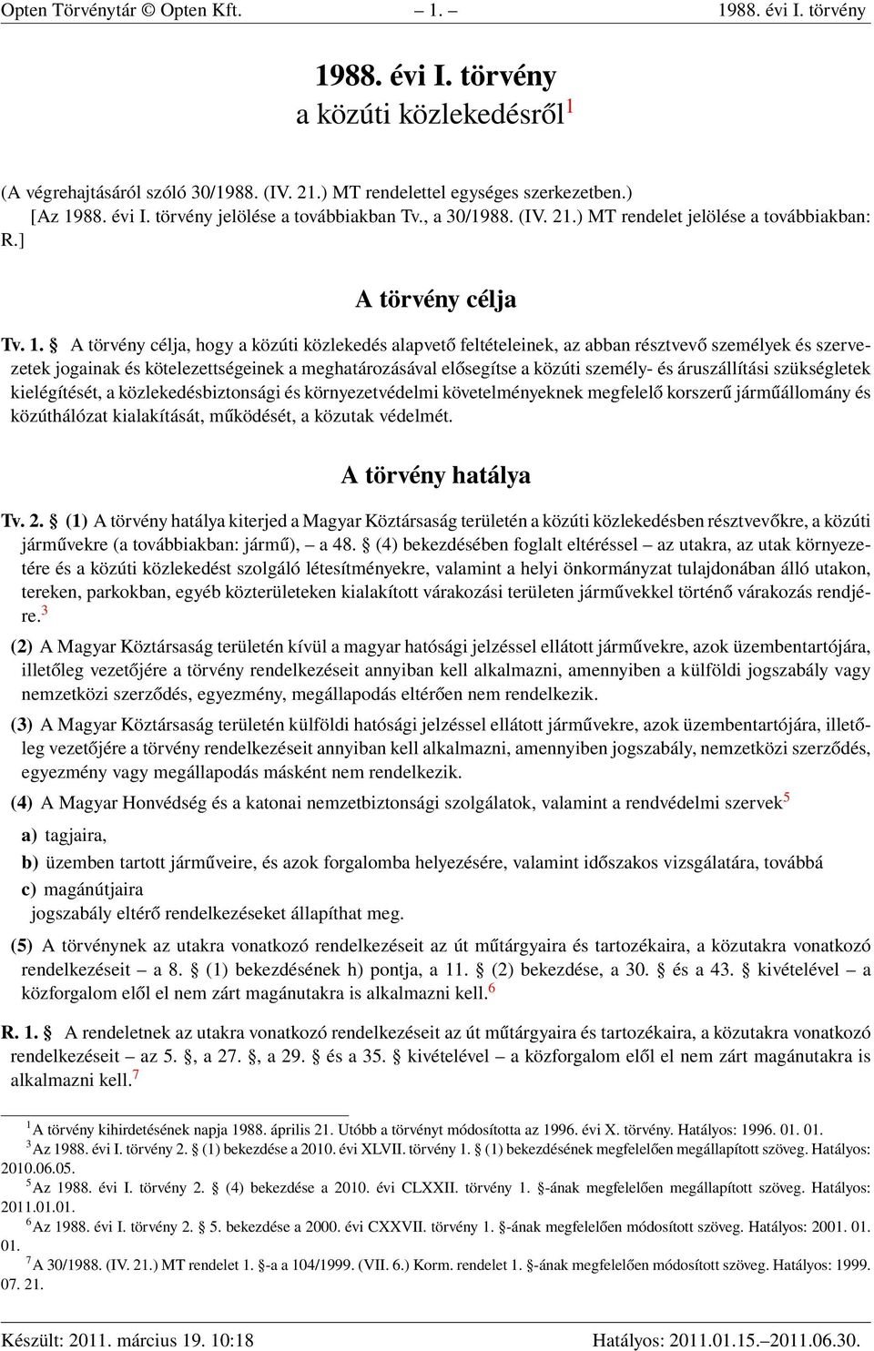 1988. évi I. törvény a közúti közlekedésről 1 - PDF Free Download