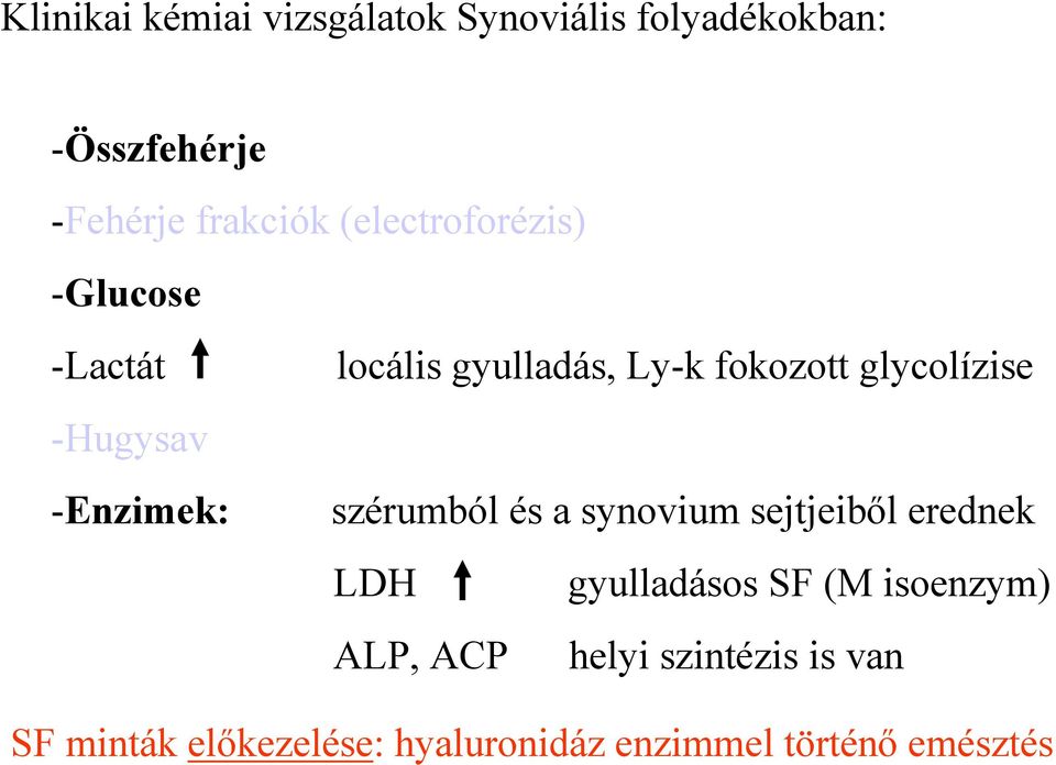 glycolízise szérumból és a synovium sejtjeibőlerednek LDH gyulladásos SF (M isoenzym)
