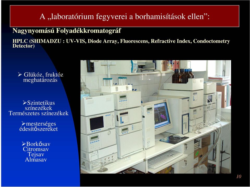 Refractive Index, Condoctometry Detector) Glükóz, fruktóz meghatározás