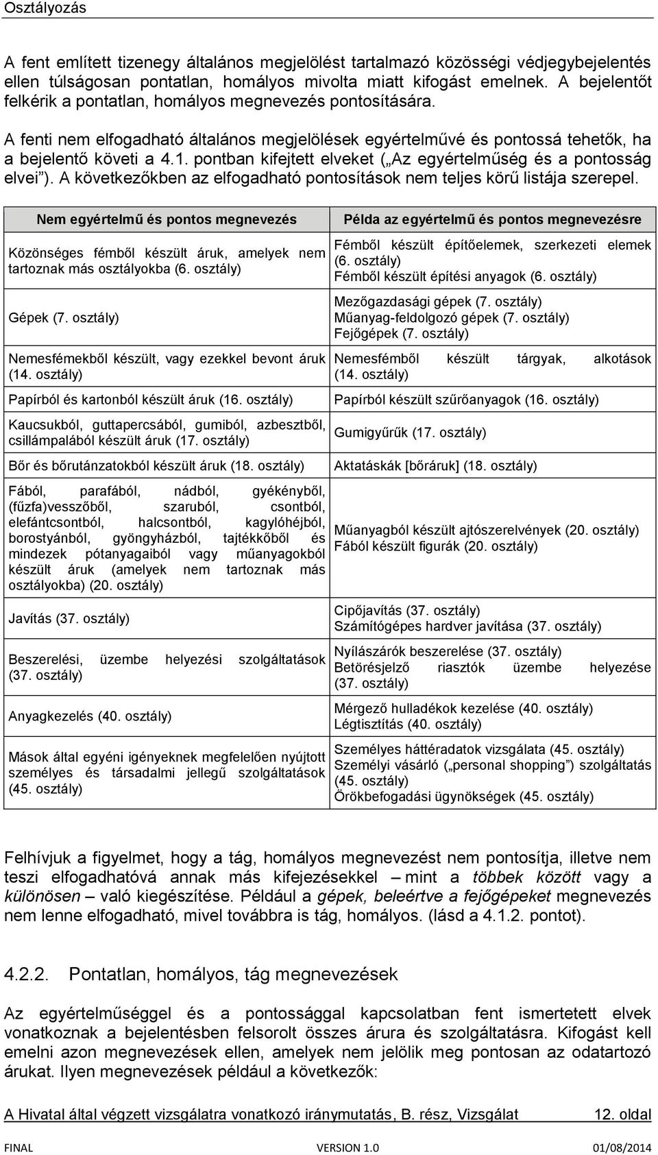 pontban kifejtett elveket ( Az egyértelműség és a pontosság elvei ). A következőkben az elfogadható pontosítások nem teljes körű listája szerepel.