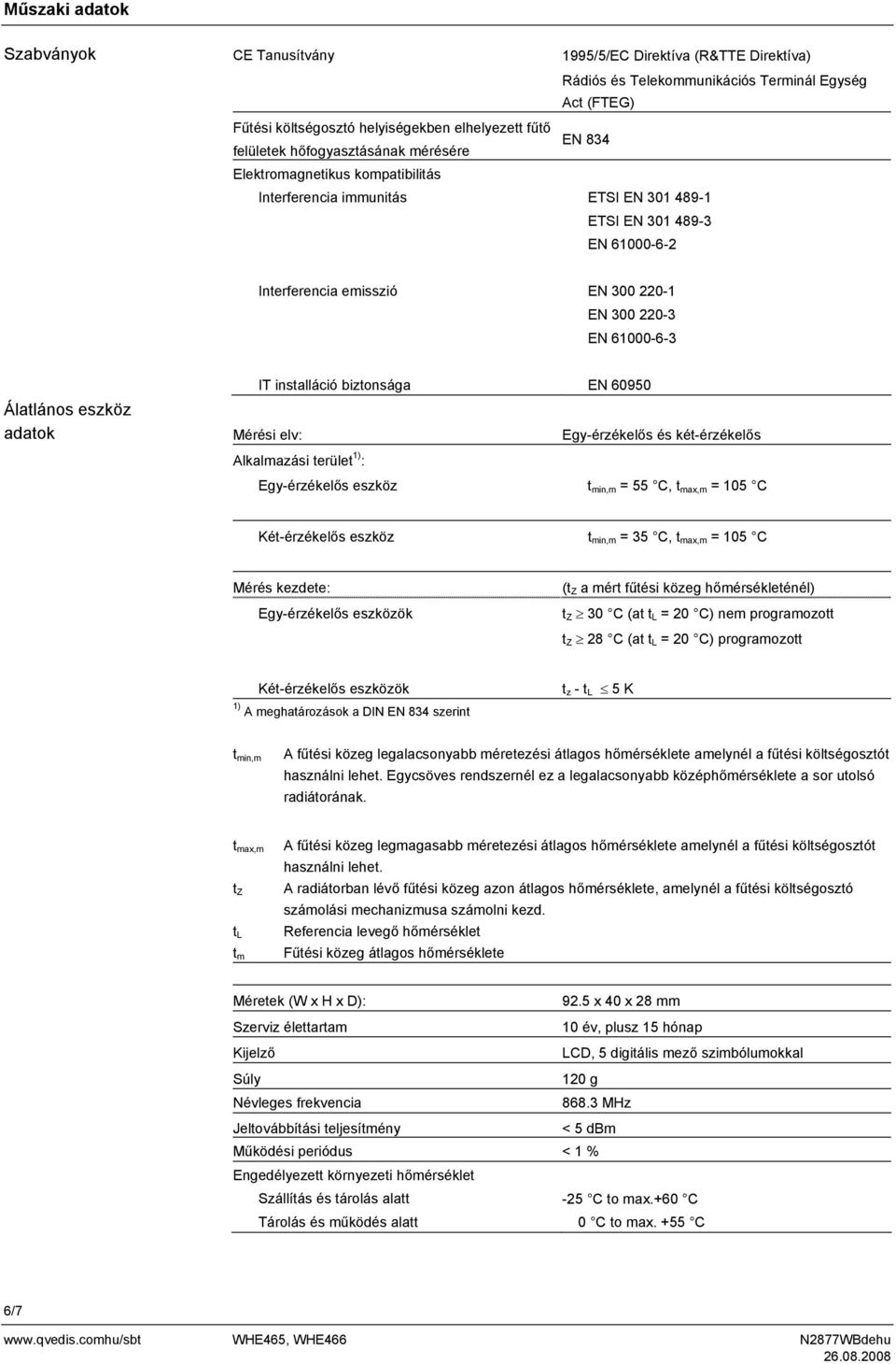 61000-6-3 Álatlános eszköz adatok IT installáció biztonsága Mérési elv: Alkalmazási terület 1) : EN 60950 Egy-érzékelős és két-érzékelős Egy-érzékelős eszköz t min,m = 55 C, t max,m = 105 C