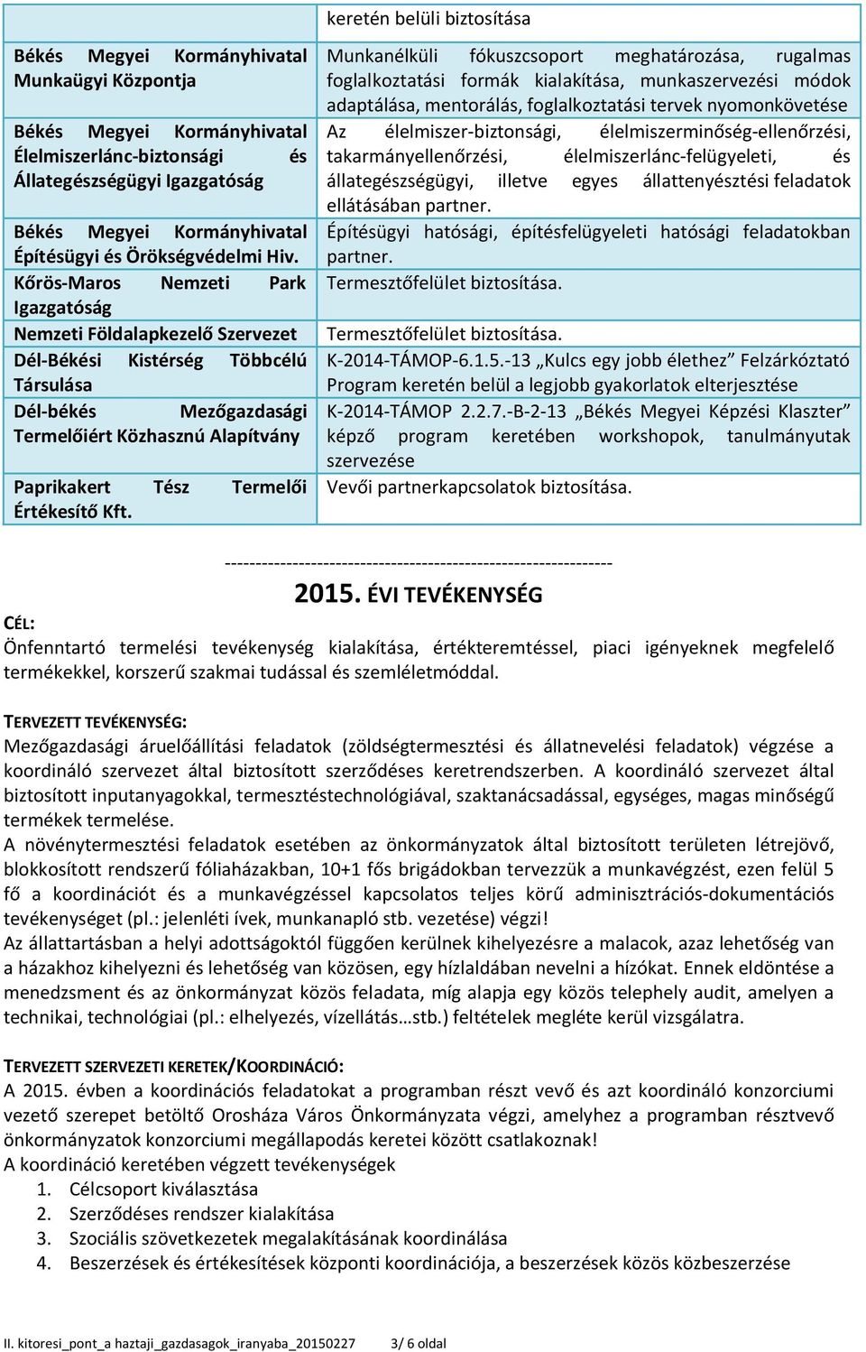 Kőrös-Maros Nemzeti Park Igazgatóság Nemzeti Földalapkezelő Szervezet Dél-Békési Kistérség Többcélú Társulása Dél-békés Mezőgazdasági Termelőiért Közhasznú Alapítvány Paprikakert Tész Termelői