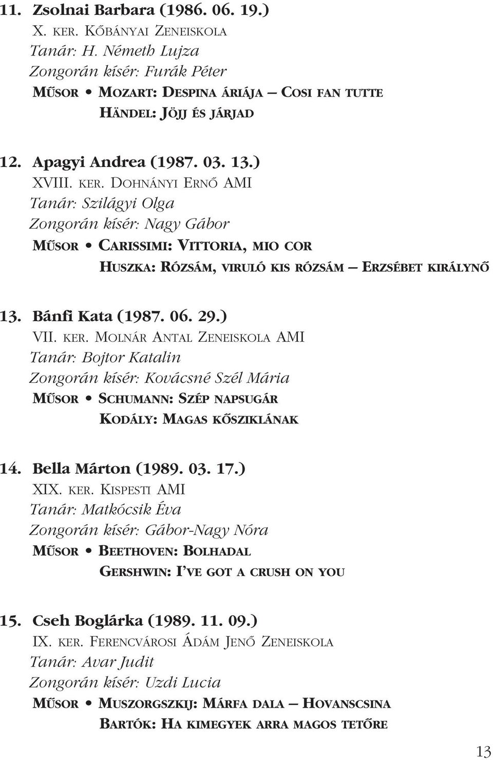 Bánfi Kata (1987. 06. 29.) VII. KER. MOLNÁR ANTAL ZENEISKOLA AMI Tanár: Bojtor Katalin Zongorán kísér: Kovácsné Szél Mária MÛSOR SCHUMANN: SZÉP NAPSUGÁR KODÁLY: MAGAS KÔSZIKLÁNAK 14.