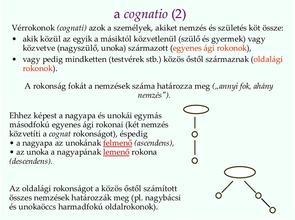 A rokonság fokát a nemzések száma határozza meg ( annyi fok, ahány nemzés").