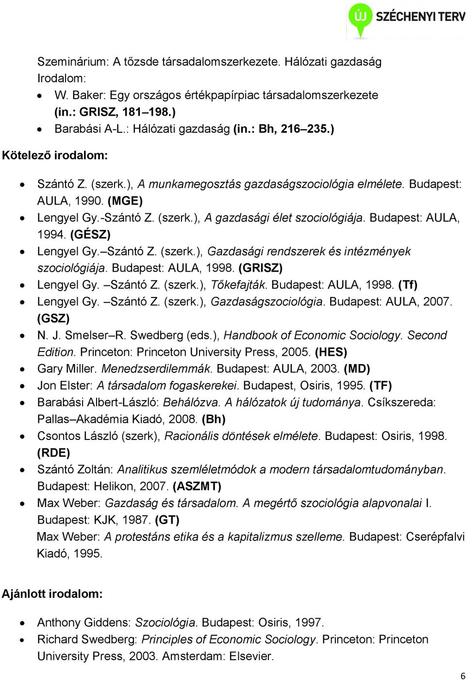 Budapest: AULA, 1994. (GÉSZ) Lengyel Gy. Szántó Z. (szerk.), Gazdasági rendszerek és intézmények szociológiája. Budapest: AULA, 1998. (GRISZ) Lengyel Gy. Szántó Z. (szerk.), Tőkefajták.