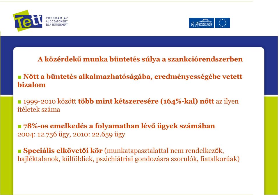 száma 78%-os emelkedés a folyamatban lévő ügyek számában 2004: 12.756 ügy, 2010: 22.