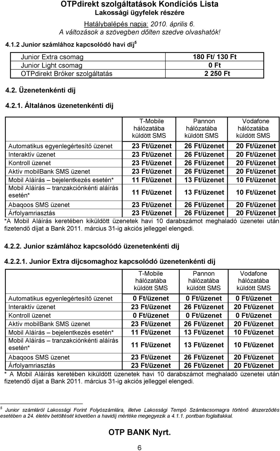 Ft/üzenet 20 Ft/üzenet Aktív mobilbank SMS üzenet 23 Ft/üzenet 26 Ft/üzenet 20 Ft/üzenet Mobil Aláírás bejelentkezés esetén* 11 Ft/üzenet 13 Ft/üzenet 10 Ft/üzenet Mobil Aláírás tranzakciónkénti