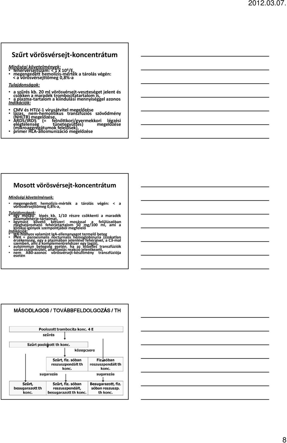 nem-hemolitikus transzfúziós szövődmény (NHLTR) megelőzése, ARDS/IRDS (= felnőttkori/gyermekkori légzési elégtelenség tünetegyüttes) megelőzése (mikroaggregátumok felelősek), primer