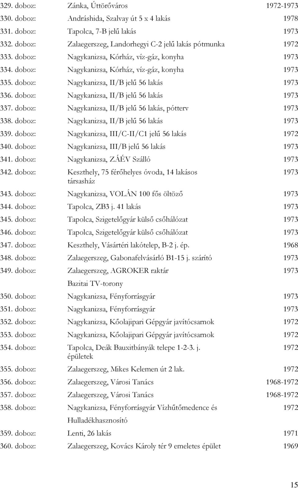 doboz: Nagykanizsa, II/B jelű 56 lakás 1973 336. doboz: Nagykanizsa, II/B jelű 56 lakás 1973 337. doboz: Nagykanizsa, II/B jelű 56 lakás, pótterv 1973 338.