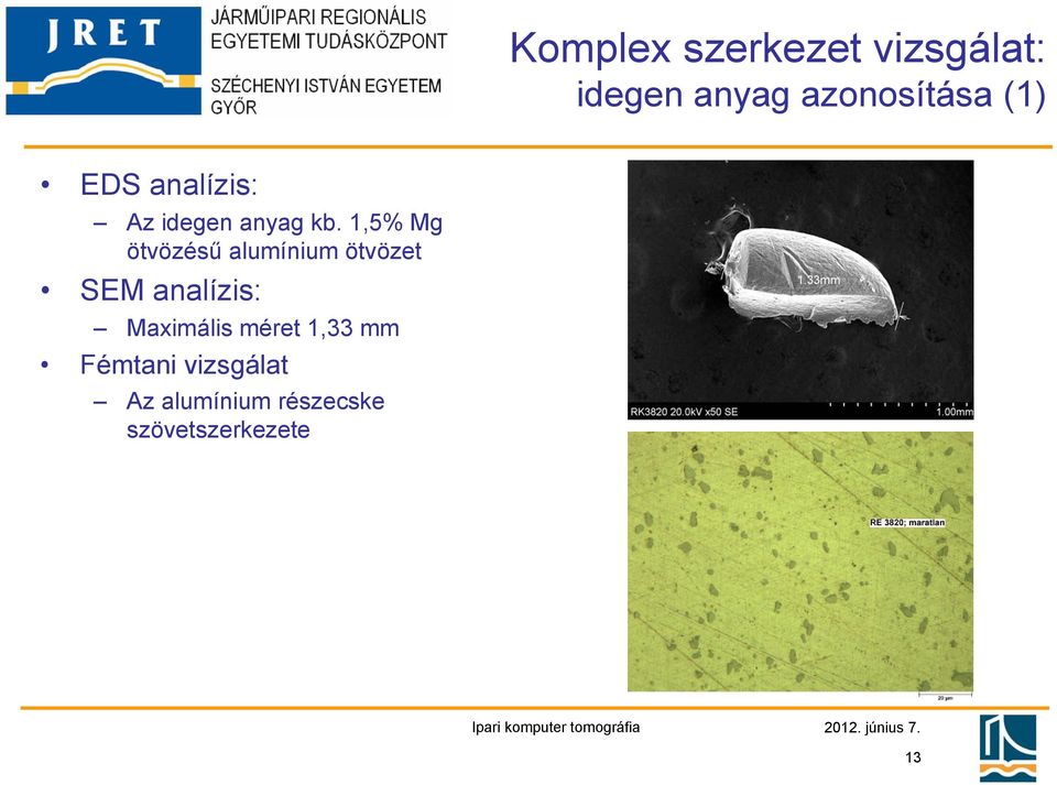 1,5% Mg ötvözésű alumínium ötvözet SEM analízis: