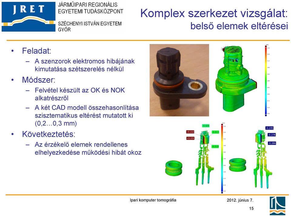 alkatrészről A két CAD modell összehasonlítása szisztematikus eltérést mutatott ki