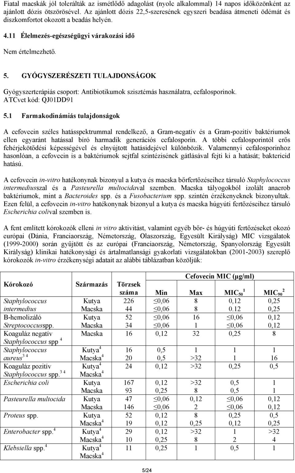 GYÓGYSZERÉSZETI TULAJDONSÁGOK Gyógyszerterápiás csoport: Antibiotikumok szisztémás használatra, cefalosporinok. ATCvet kód: QJ01DD91 5.