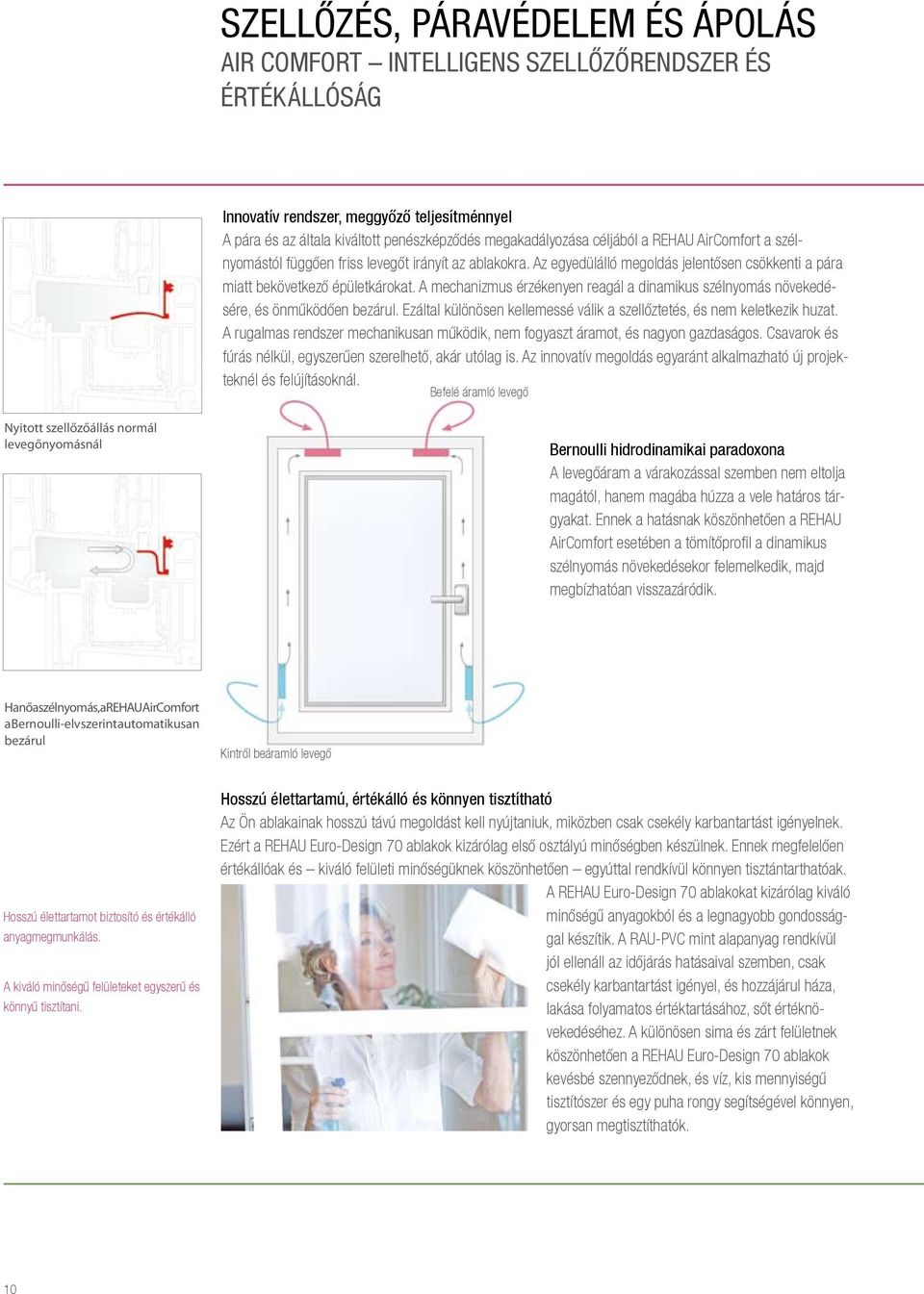 A mechanizmus érzékenyen reagál a dinamikus szélnyomás növekedésére, és önműködően bezárul. Ezáltal különösen kellemessé válik a szellőztetés, és nem keletkezik huzat.