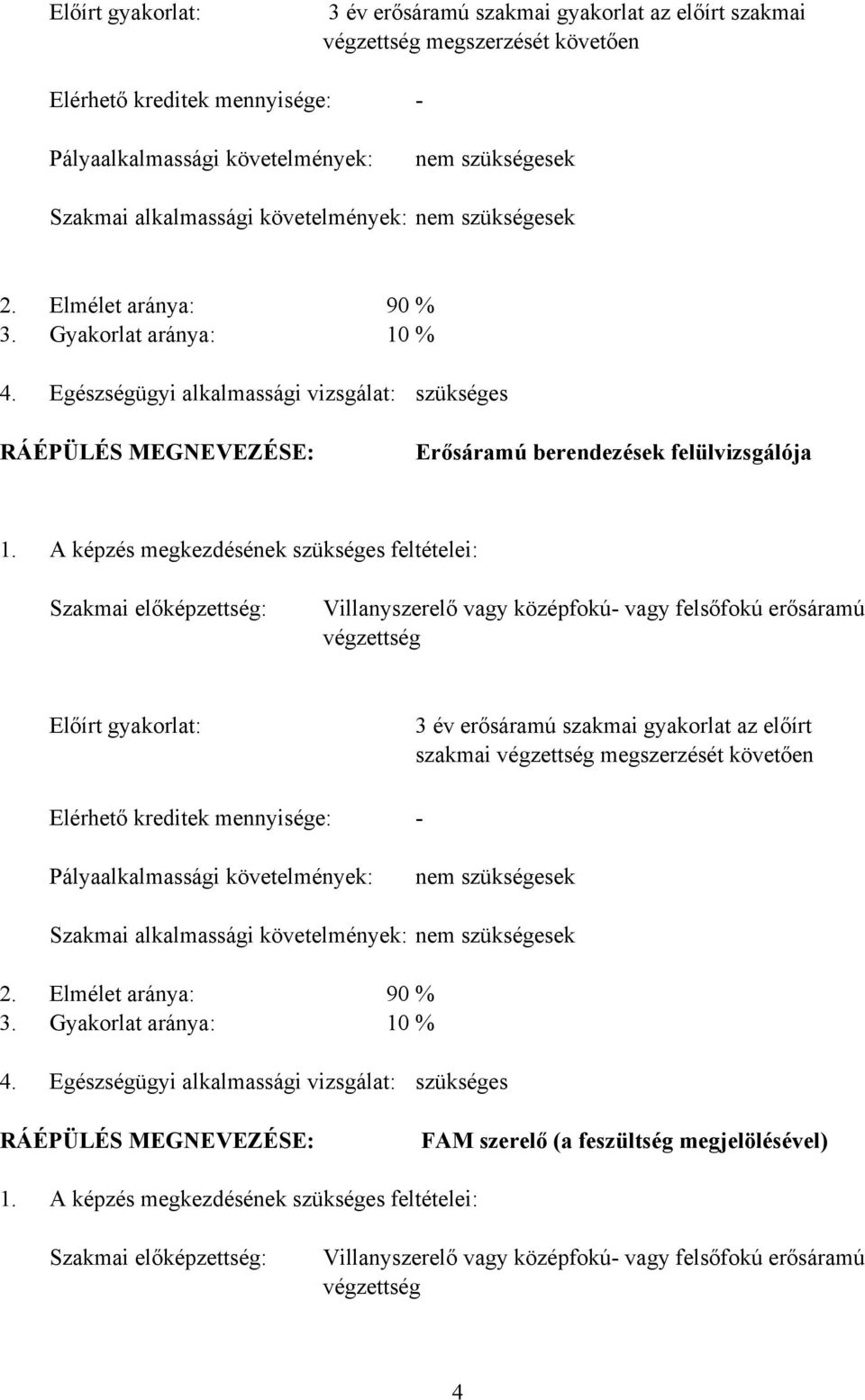 Egészségügyi alkalmassági vizsgálat: szükséges RÁÉPÜLÉS MEGNEVEZÉSE: Erősáramú berendezések felülvizsgálója 1.