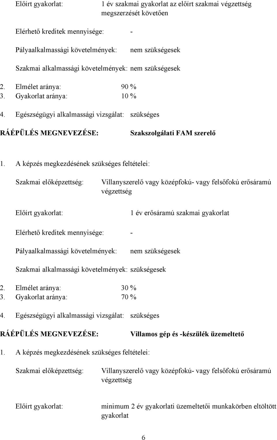 A képzés megkezdésének szükséges feltételei: Szakmai előképzettség: Villanyszerelő vagy középfokú- vagy felsőfokú erősáramú végzettség Előírt gyakorlat: 1 év erősáramú szakmai gyakorlat Elérhető