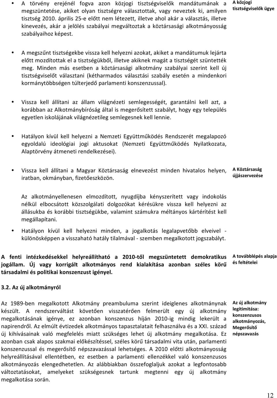 A közjogi tisztségviselők ügye A megszűnt tisztségekbe vissza kell helyezni azokat, akiket a mandátumuk lejárta előtt mozdítottak el a tisztségükből, illetve akiknek magát a tisztségét szüntették meg.