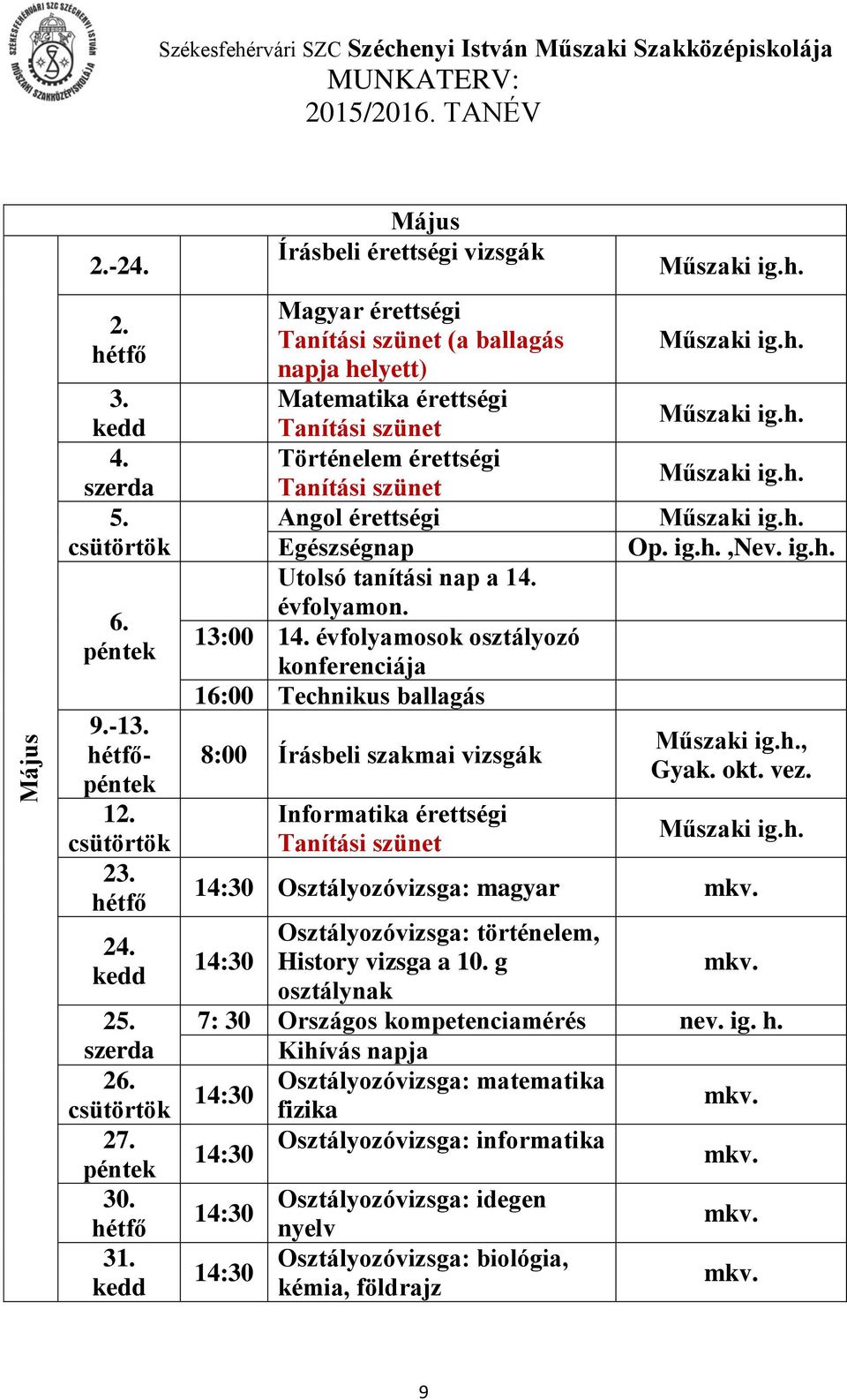 Egészségnap Utolsó tanítási nap a 14. évfolyamon. 13:00 14.