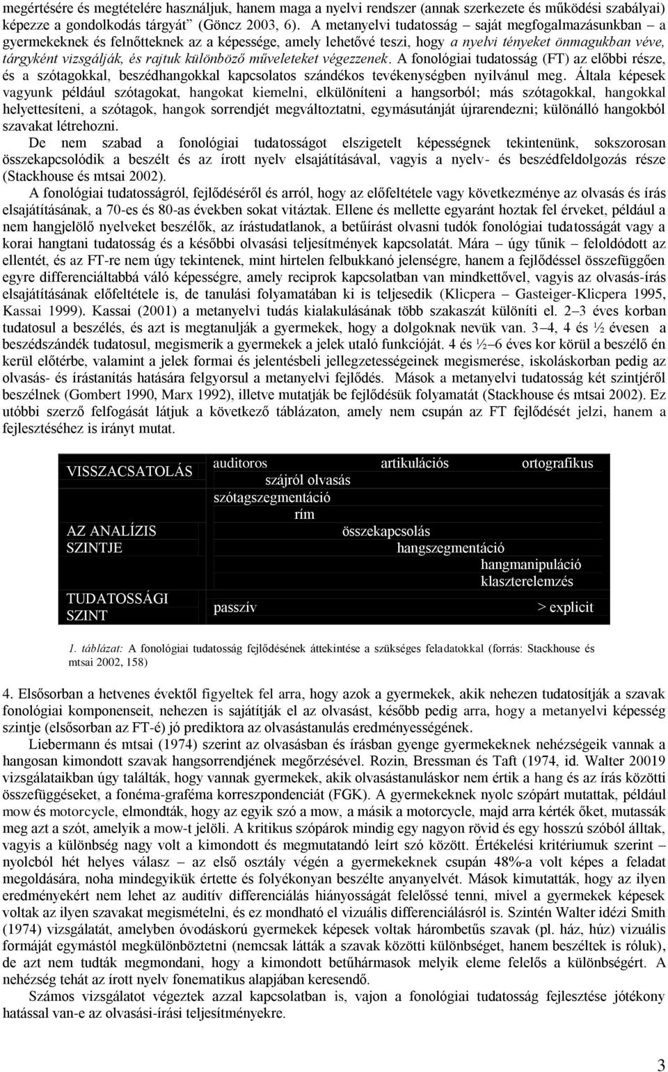 különböző műveleteket végezzenek. A fonológiai tudatosság (FT) az előbbi része, és a szótagokkal, beszédhangokkal kapcsolatos szándékos tevékenységben nyilvánul meg.