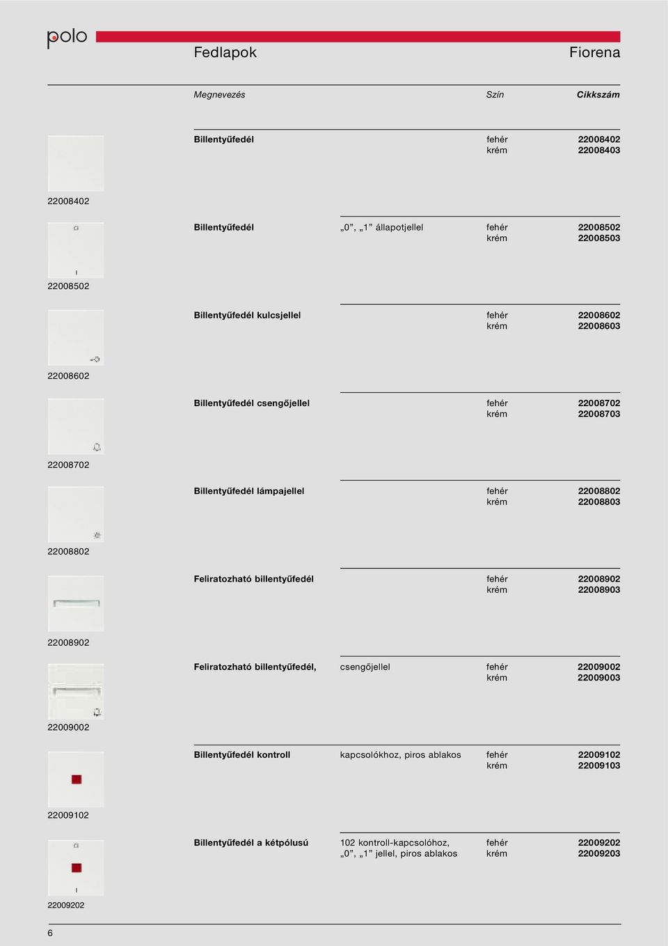 Feliratozható billentyűfedél fehér 22008902 krém 22008903 22008902 Feliratozható billentyűfedél, csengőjellel fehér 22009002 krém 22009003 22009002 Billentyűfedél kontroll