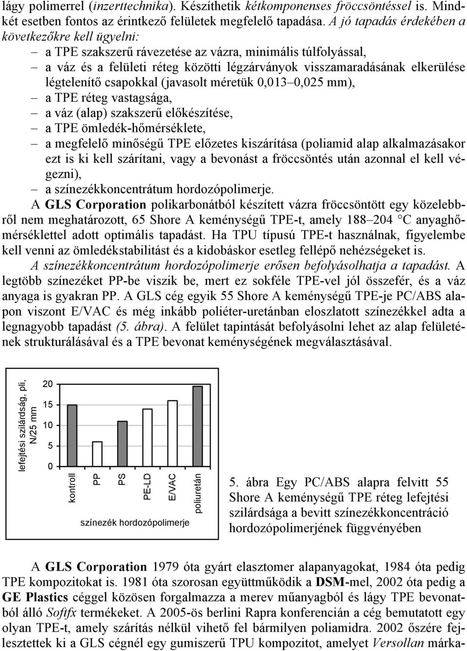 légtelenítő csapokkal (javasolt méretük,13,25 mm), a TPE réteg vastagsága, a váz (alap) szakszerű előkészítése, a TPE ömledék-hőmérséklete, a megfelelő minőségű TPE előzetes kiszárítása (poliamid