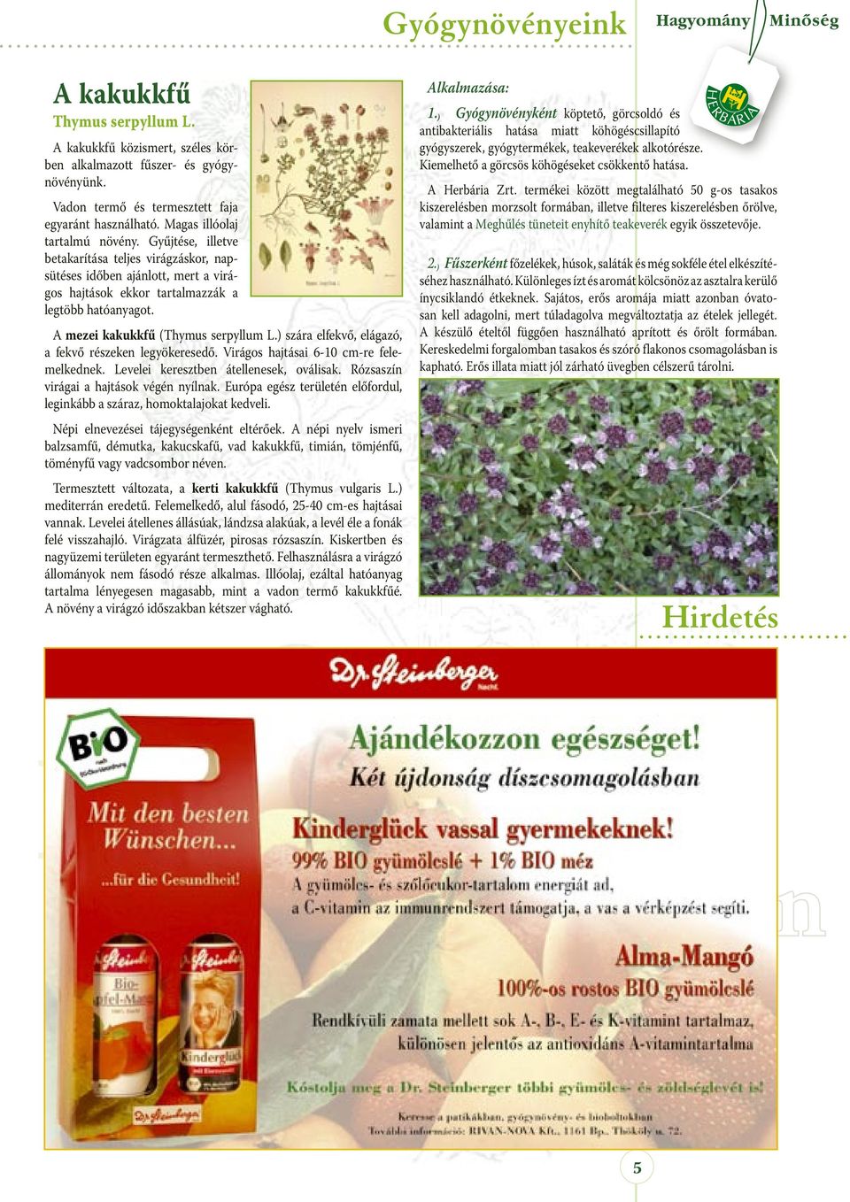A mezei kakukkfű (Thymus serpyllum L.) szára elfekvő, elágazó, a fekvő részeken legyökeresedő. Virágos hajtásai 6-10 cm-re felemelkednek. Levelei keresztben átellenesek, oválisak.