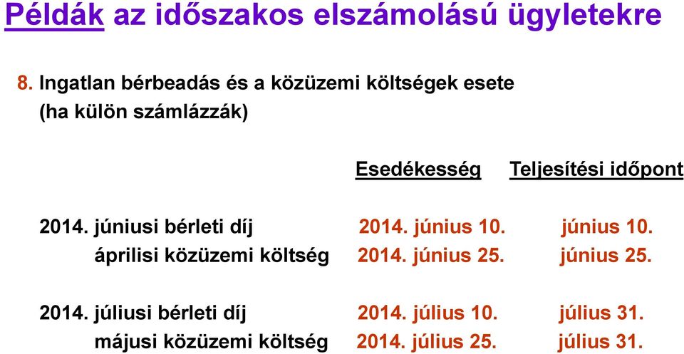 Teljesítési időpont 2014. júniusi bérleti díj 2014. június 10.